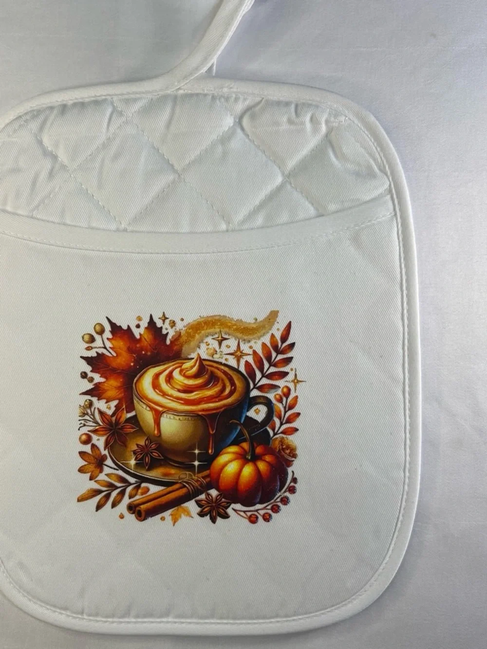 Autumn Pumpkin Spice Quilted Pot Holder - White